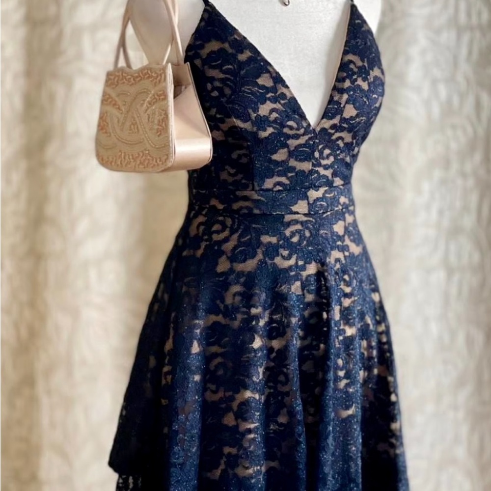 Blue High Low A-line Sundress with V-neck for Cocktail
